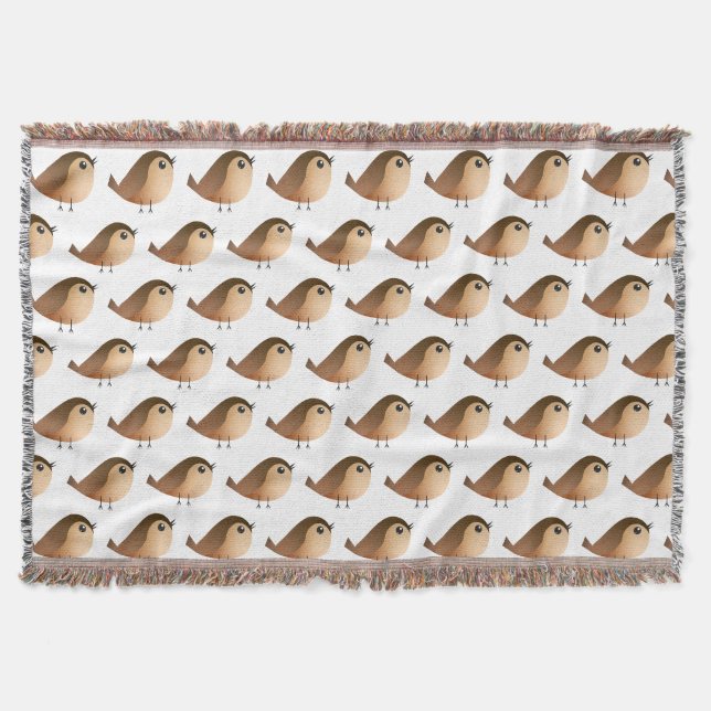 Cute Sparrow Bird Cartoon Throw Blanket (Front)