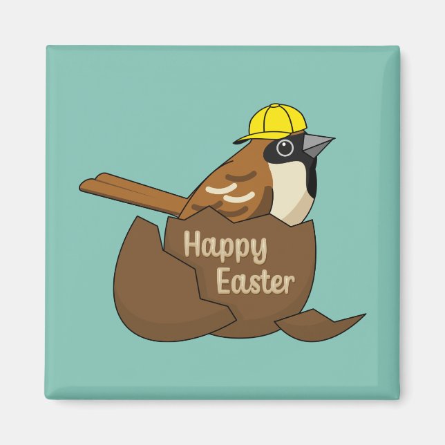 Cute Sparrow Chocolate Egg Happy Easter Magnet (Front)