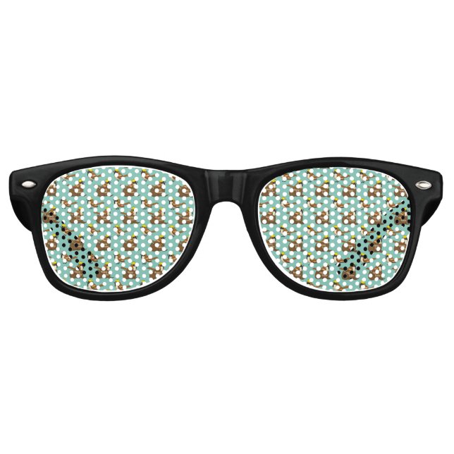 Cute Sparrow Chocolate Egg Happy Easter Pattern Retro Sunglasses (Front)