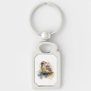 Cute  sparrow in watercolor key ring
