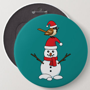 Cute Sparrow on Snowman 6 Cm Round Badge
