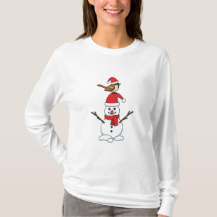 Cute Sparrow on Snowman T-Shirt