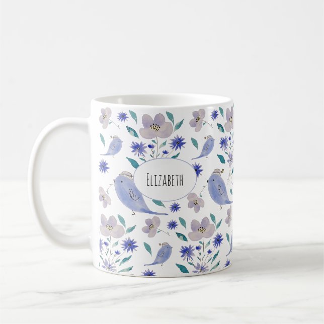 Cute Sparrow With a Flower Hat Coffee Mug (Left)