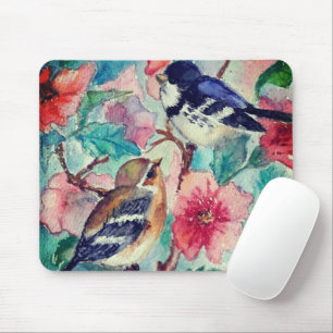 Cute Sparrows Spring Mouse Pad