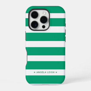 Cute Spearmint Green Cabana Stripes iPhone 16 Pro Case