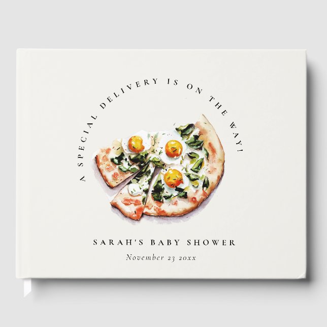 Cute Special Delivery Pizza Baby Shower Party Guest Book (Front)