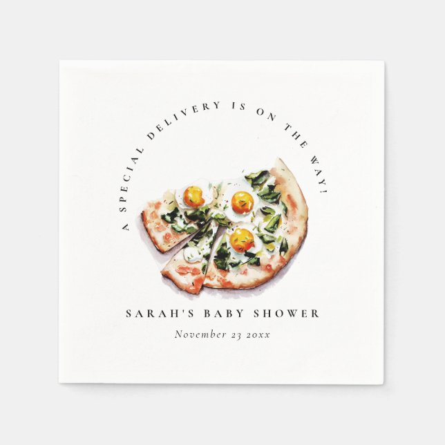 Cute Special Delivery Pizza Baby Shower Party Napkin (Front)