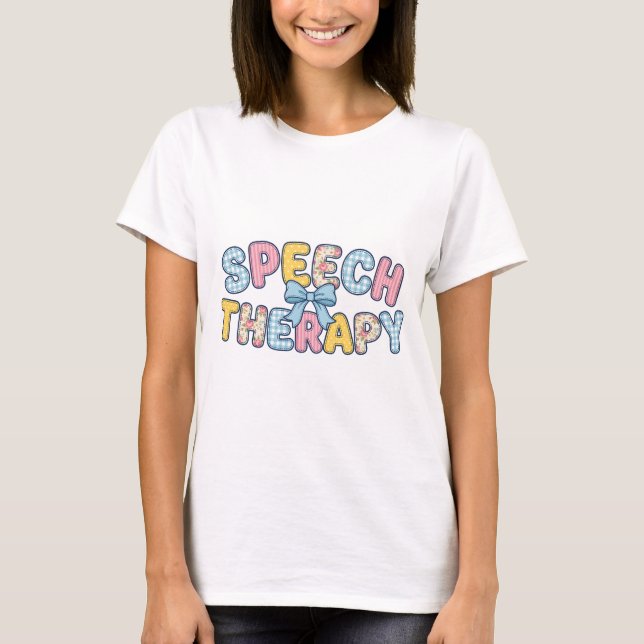 Cute Speech Therapist Patchwork Floral Bow Gift T-Shirt (Front)