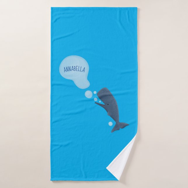 Cute sperm whale blowing bubbles cartoon bath towel set (Bath Towel)