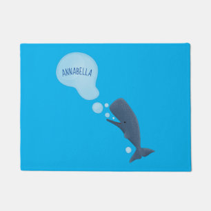 Cute sperm whale blowing bubbles cartoon doormat