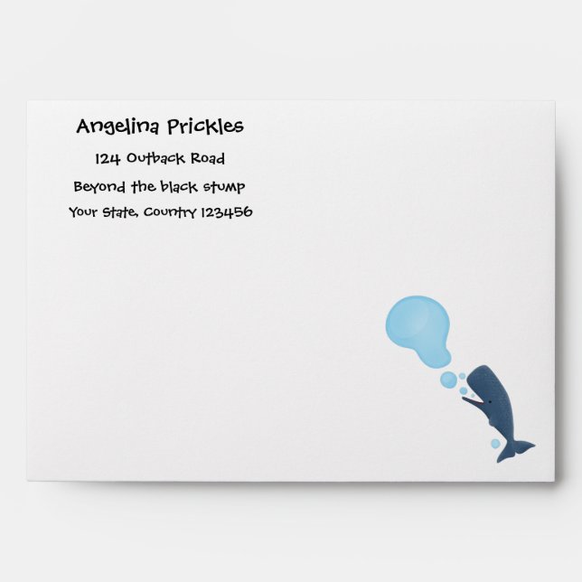 Cute sperm whale blowing bubbles cartoon envelope (Front)
