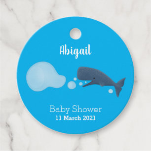 Cute sperm whale blowing bubbles cartoon  favour tags