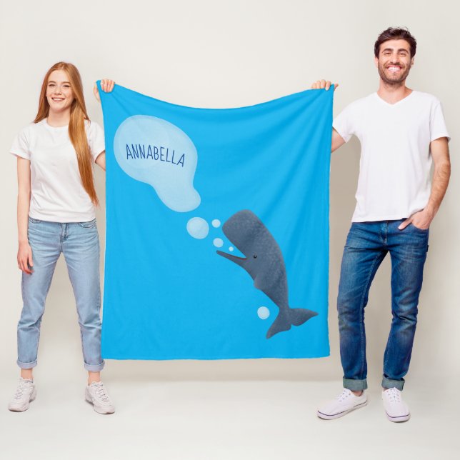 Cute sperm whale blowing bubbles cartoon fleece blanket (In Situ)
