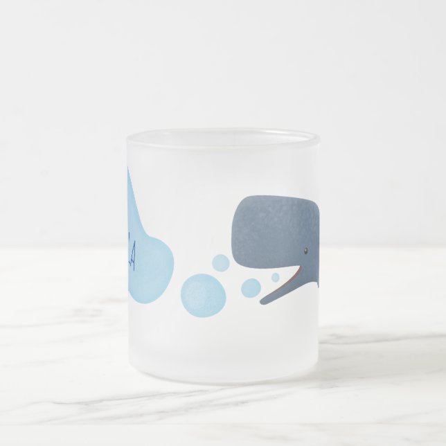 Cute sperm whale blowing bubbles cartoon frosted glass coffee mug (Center)