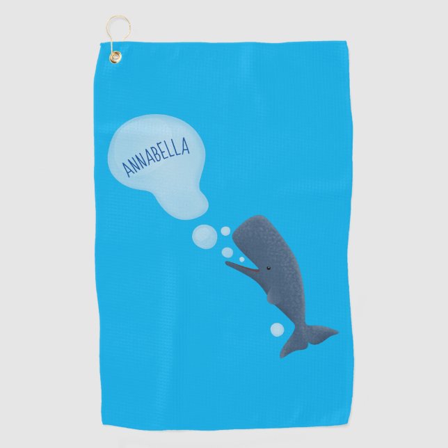 Cute sperm whale blowing bubbles cartoon golf towel (Front)