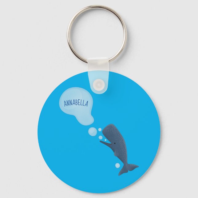Cute sperm whale blowing bubbles cartoon key ring (Front)