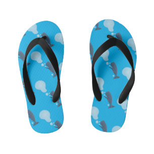 Cute sperm whale blowing bubbles cartoon kid's jandals