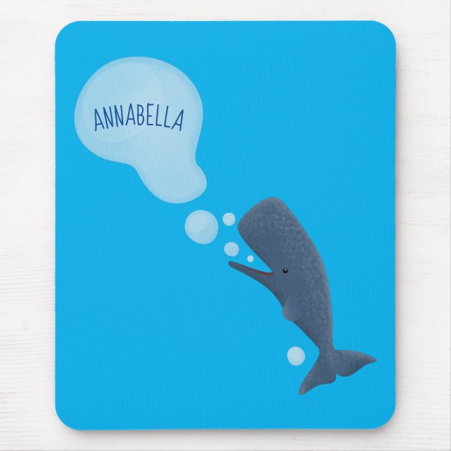 Cute sperm whale blowing bubbles cartoon mouse pad (Front)