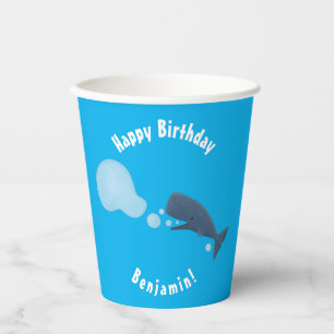 Cute sperm whale blowing bubbles cartoon paper cups