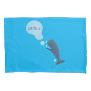 Cute sperm whale blowing bubbles cartoon pillowcase