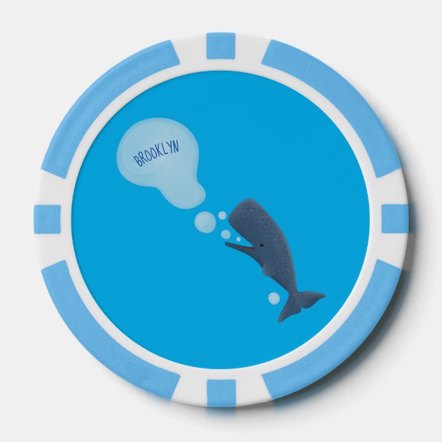 Cute sperm whale blowing bubbles cartoon poker chips (Front)