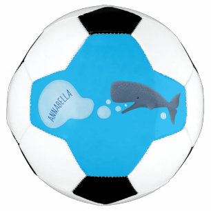 Cute sperm whale blowing bubbles cartoon soccer ball