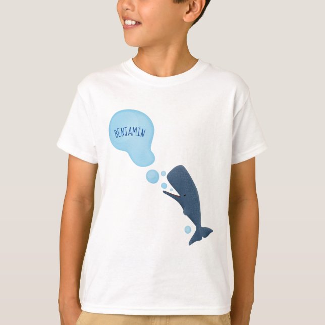 Cute sperm whale blowing bubbles cartoon T-Shirt (Front)