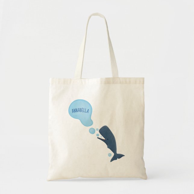 Cute sperm whale blowing bubbles cartoon tote bag (Front)