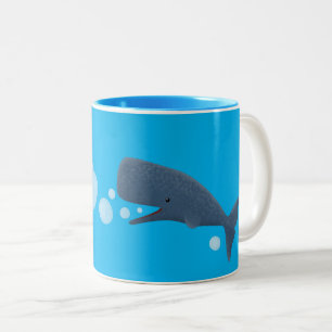 Cute sperm whale blowing bubbles cartoon Two-Tone coffee mug