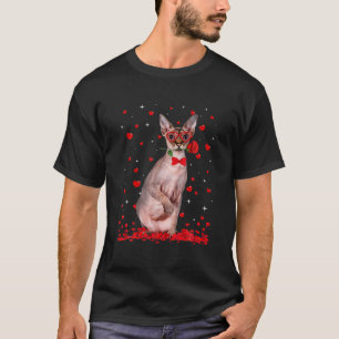 Cute Sphinx Cat Glasses Heart Flower Valentine T-Shirt