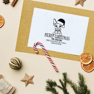 Cute Sphinx Cat Return Address Christmas  Rubber Stamp