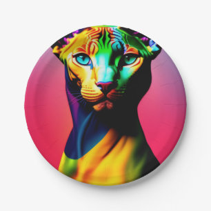 Cute Sphynx Cat Colourful Art Paper Plate