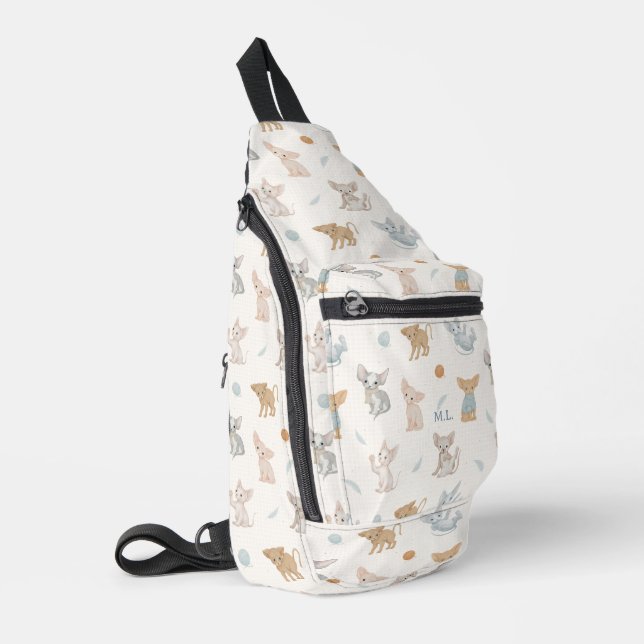 Cute Sphynx Cat Pattern Custom Monogram Crossbody Sling Bag (Left Corner)