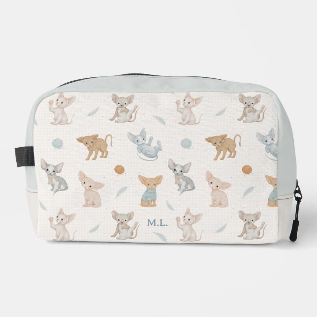 Cute Sphynx Cat Pattern Custom Monogram Travel Dopp Kit (Front)
