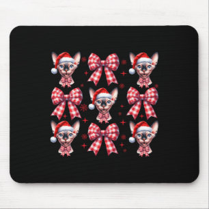 Cute Sphynx Cat Red Plaid Coquette Bow Christmas W Mouse Pad