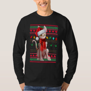Cute Sphynx Cat Wearing Santa Hat Celebrate Christ T-Shirt