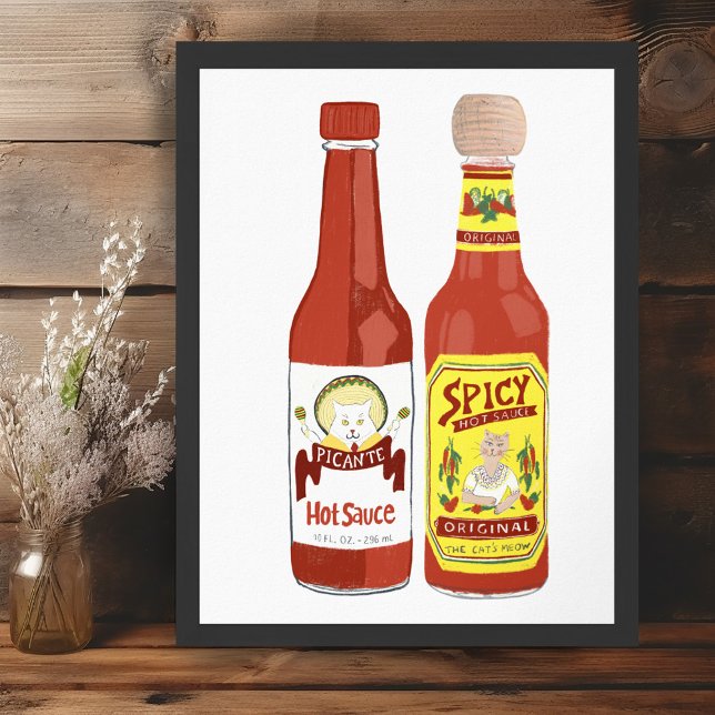 Cute Spicy Cats hot sauce illustration Poster (Cute Spicy Cats hot sauce illustration Poster
)