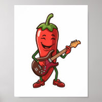 Cute Spicy Chilli Pepper Playing Electric Guitar
