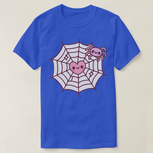 Cute Spider And Heart Caught In Spider Web T-Shirt (Design Front)