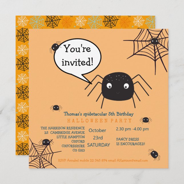 Cute Spider Birthday/Halloween Child's (Front/Back)