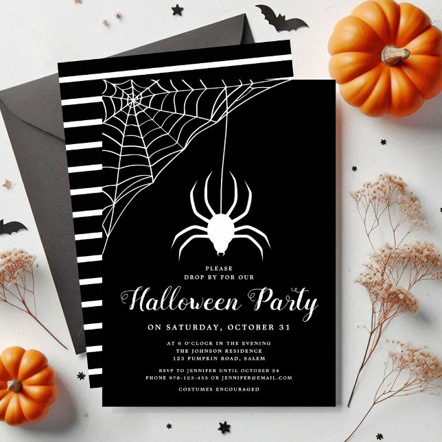 Cute Spider Black And White Halloween Party Invitation (Cute Spider Black And White Halloween Party Invitation)