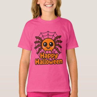 Cute Spider Happy Halloween Girls T-Shirt