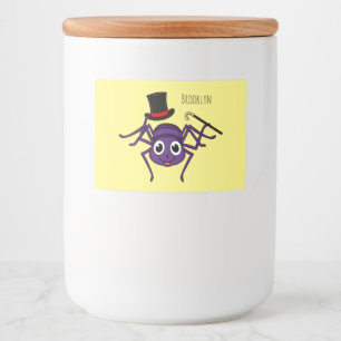 Cute spider in top hat cartoon food label