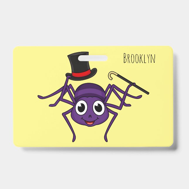 Cute spider in top hat cartoon  ID badge (Front)