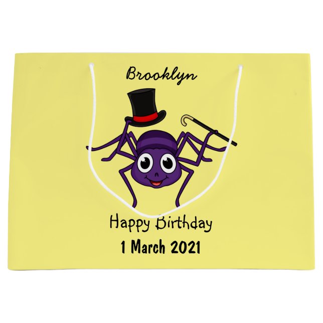 Cute spider in top hat cartoon large gift bag (Front)