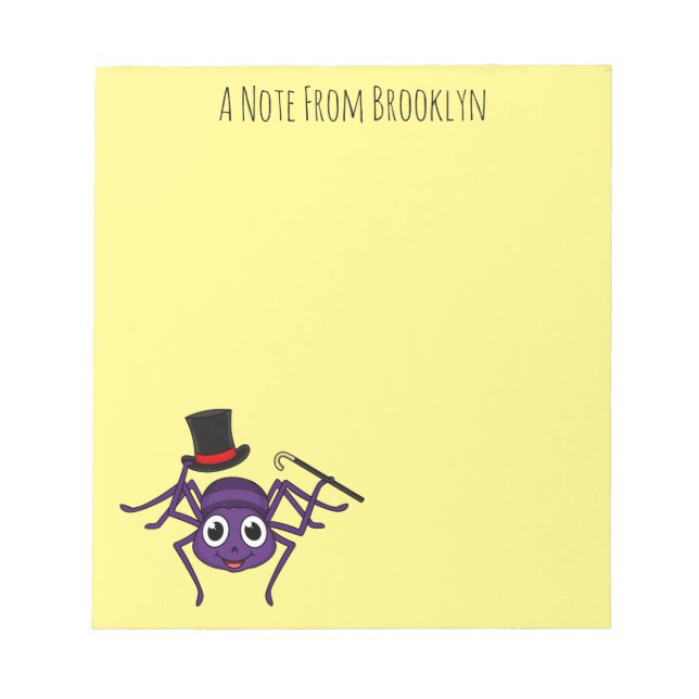 Cute spider in top hat cartoon notepad (Front)