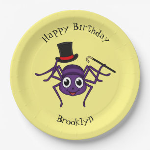Cute spider in top hat cartoon paper plate