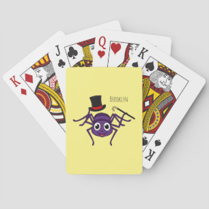 Cute spider in top hat cartoon playing cards