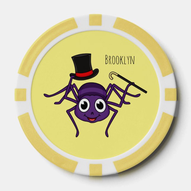 Cute spider in top hat cartoon poker chips (Front)