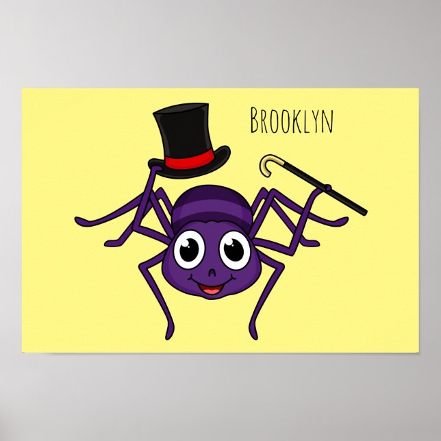 Cute spider in top hat cartoon poster (Front)